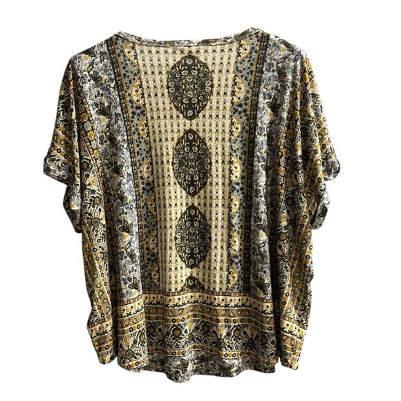Lucky Brand Top Womens 2X  Mixed Print Cotton Modal Blend Boxy Boho Hippie - Picture 2 of 7